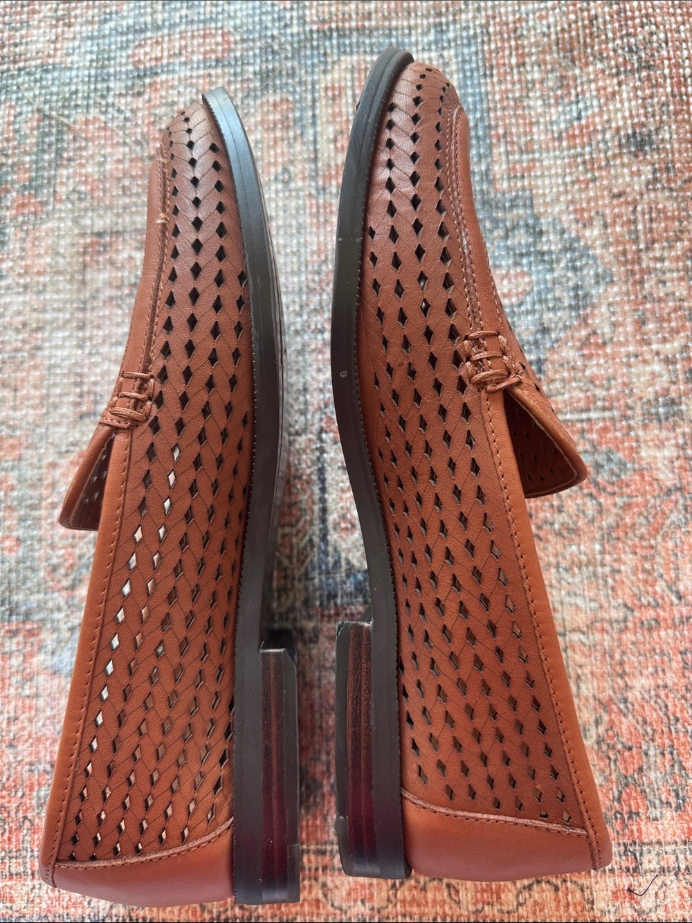 Joie Perforated Brown Loafers Slip On Leather Stitched Sole 9M - Picture 7 of 8